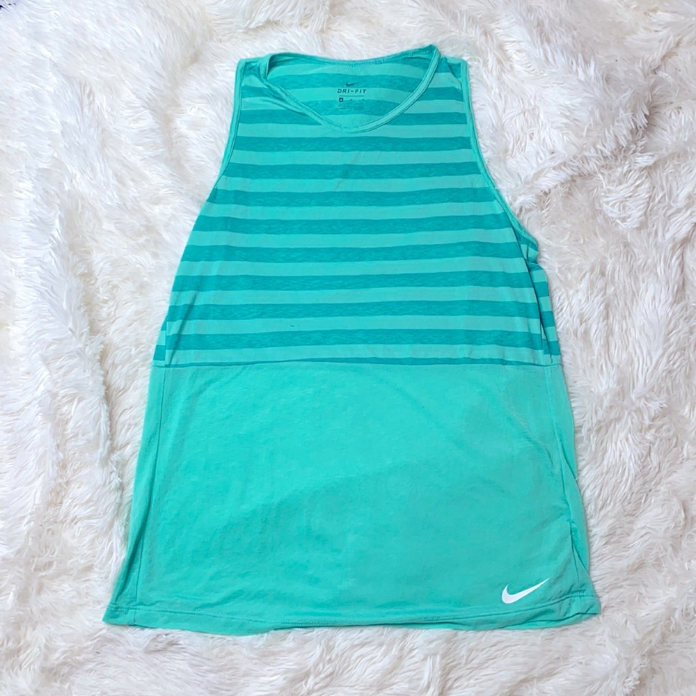 Nike Green Striped Dri Fit Athletic Tank Size Medium